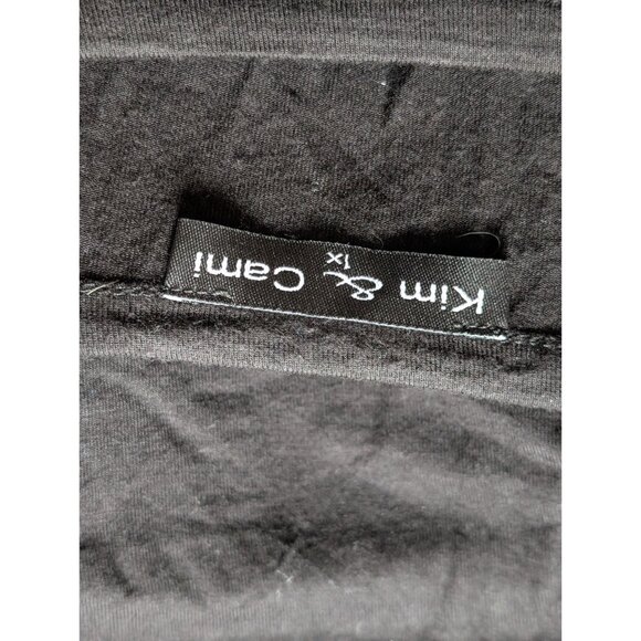 Black Kim & Cami Top With Sheer Embroidered Floral Sleeves Size 1X - Picture 4 of 6